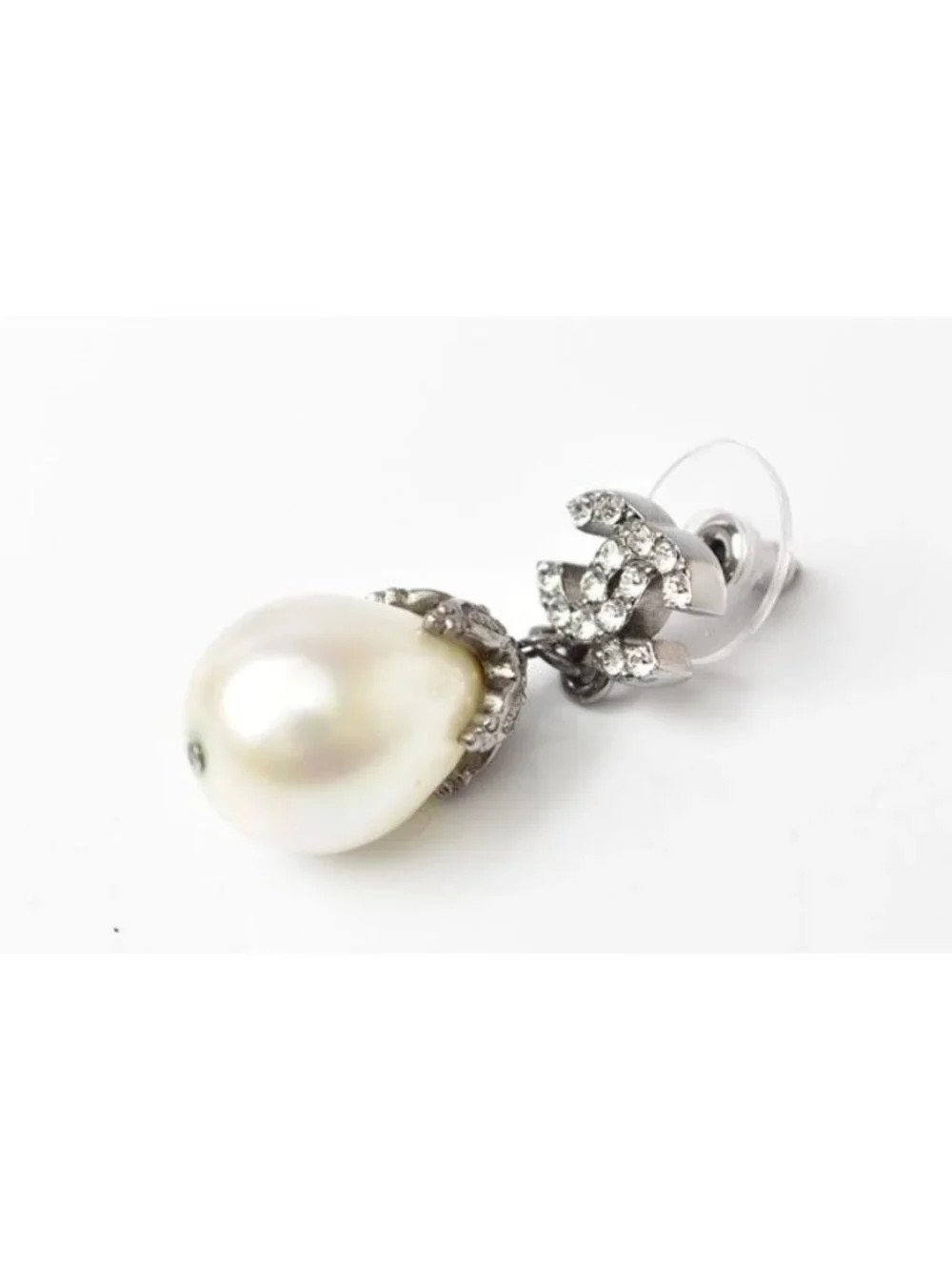 Chanel Pearl Motif Coco Rhinestone Silver